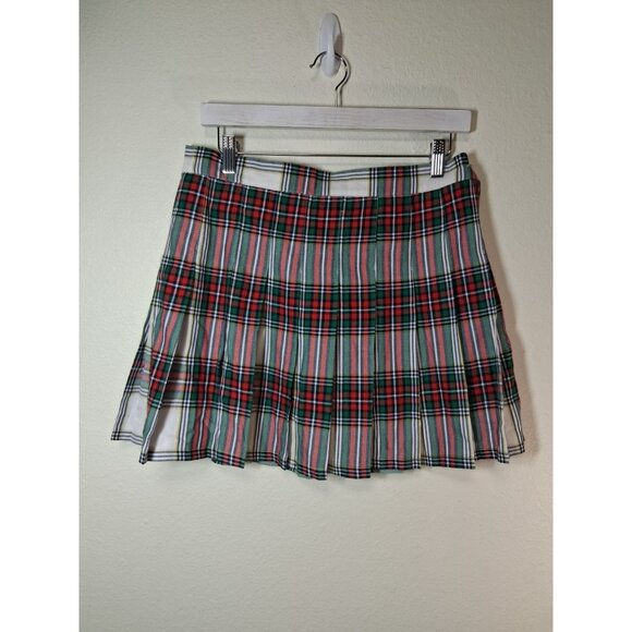NWOT Aerie Pleated Mini Skirt Plaid Y2K Retro Christmas SchoolGirl Costume Large - Picture 1 of 6